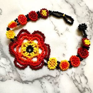 Red orange yellow flower beaded bracelet